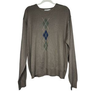 Mens Mocha Brown Argyle Sweater XL Long Sleeve Crewneck Old Money Preppy Grandpa